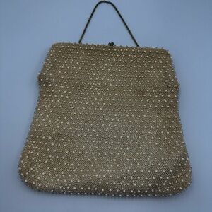 Vintage Corde-Bead Purse Handbag Ivory Beaded Evening Bag